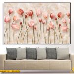 Tranh Canvas Bụi Hoa Tulip Hồng Trang Trí Nhẹ Nhàng