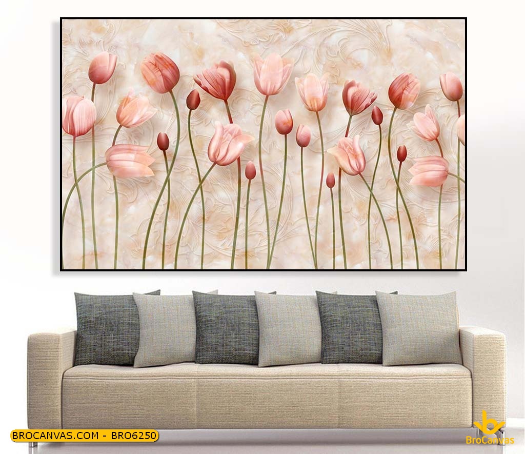 Tranh Canvas Bụi Hoa Tulip Hồng Trang Trí Nhẹ Nhàng