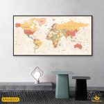 Tranh Bản Đồ Thế Giới In Canvas Đầy Đủ Các Nước Và Thủ Đô