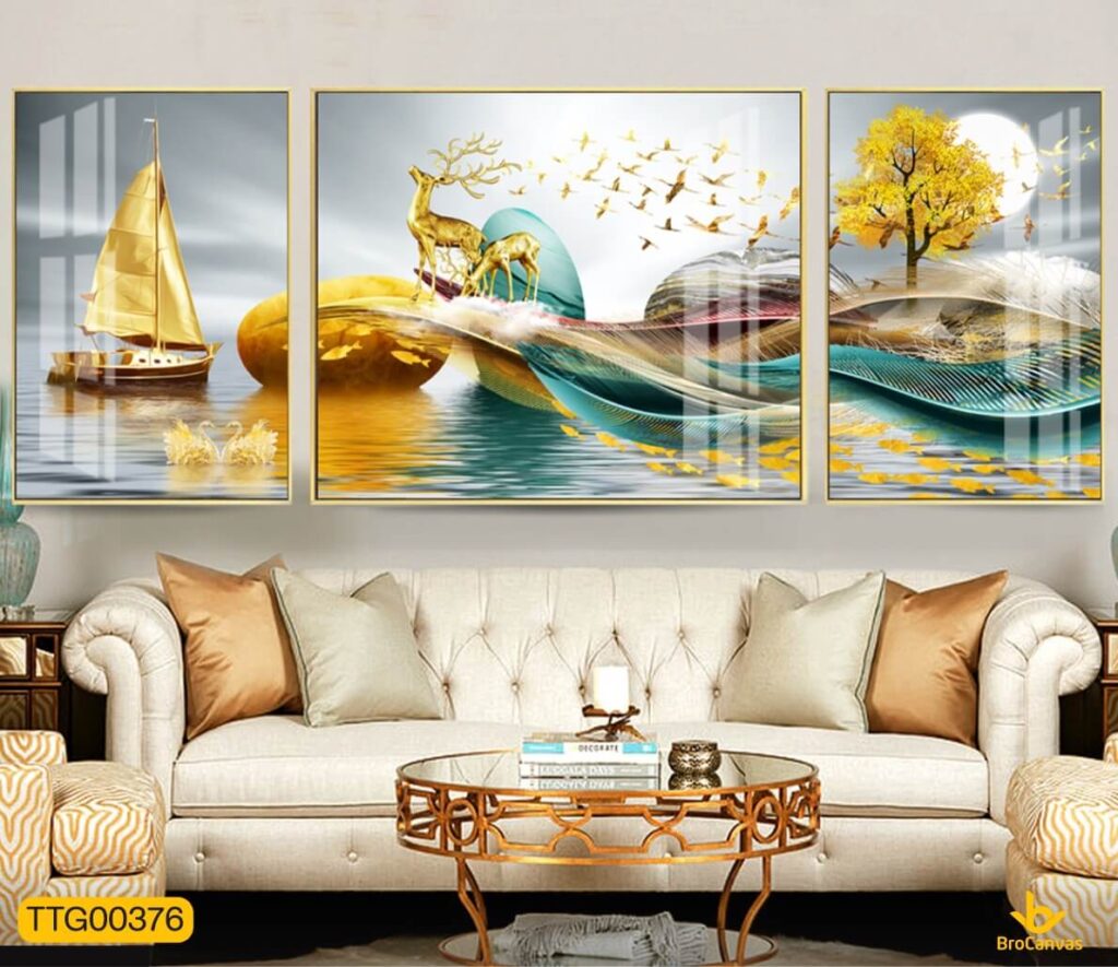 Tranh Tráng Gương Thuận Buồm Xuôi Gió Phong Thủy Hươu Nai 3D Đẹp